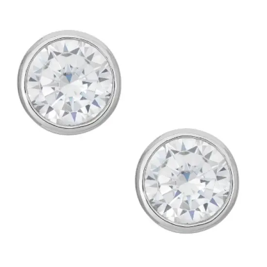 7mm Bezel Set Cubic Zirconia Stud Earrings in Sterling Silver image {1}