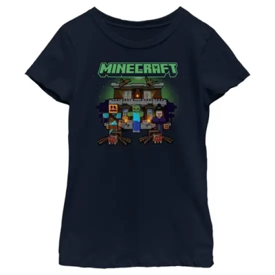 Girl's Minecraft Halloween Creeper Haunted House T-Shirt image {3}
