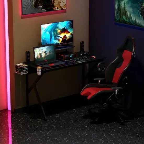 Costway Gaming Desk Computer Desk PC Table Workstation with Cup Holder & Headphone Hook image {2}