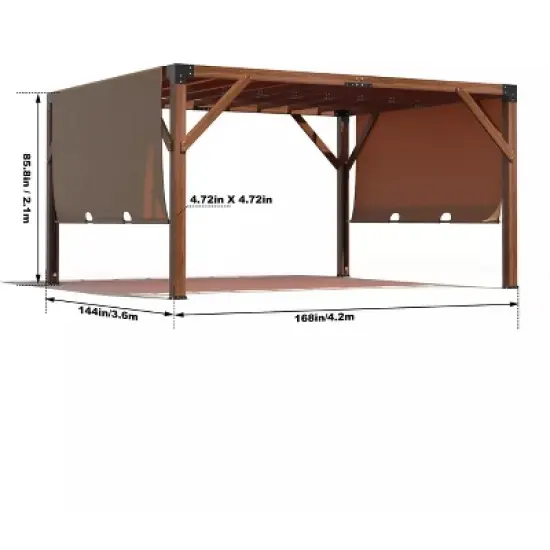 WhizMax 12'X 14' Cedar Wood Luxury Outdoor Pergola with High-Quality Fabric Canopy image {1}