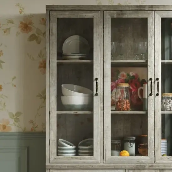 Famapy Vintage Kitchen Cabinet,Adjustable Shelves & Glass Doors,Multi-Drawer Large-Capacity Kitchen Storage Solution,Antique-Style Kitchen Pantry image {3}