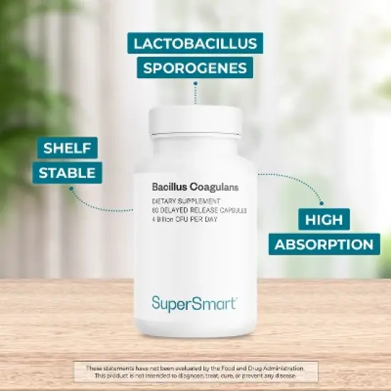SuperSmart Bacillus Coagulans Probiotic 4 Billion CFU per Day - Lactobacillus Sporogenes | Non-GMO & Gluten Free - 60 Delayed Release Capsules image {2}