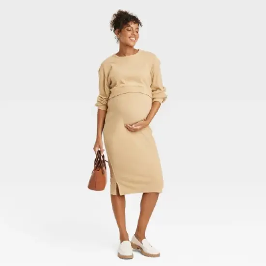 Match Back Ribbed Maternity Coordinate Set - Isabel Maternity by Ingrid & Isabel&trade; Tan image {2}