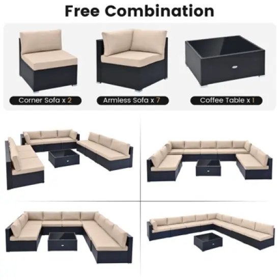 Tangkula 10PCS Rattan Furniture Set Outdoor Wicker Sofa Table Cushioned Seat Patio image {3}