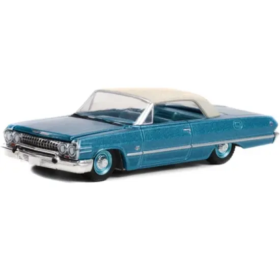 1963 Chevrolet Impala SS 409 Convertible Azure Aqua Blue Metallic w/Cream Top (Lot #1119) 1/64 Diecast Model Car by Greenlight image {1}
