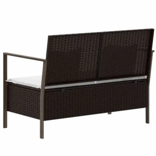 vidaXL 2-Seater Patio Bench with Cushions Poly Rattan - Brown image {4}