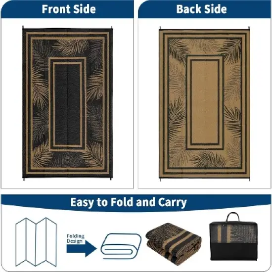 Coucheta Outdoor Rug , Waterproof Patio Mat, UV & Fade Resistant, Easy Clean Portable Camping Rug, Leaf Pattern Design, Multi-Color & Size image {6}