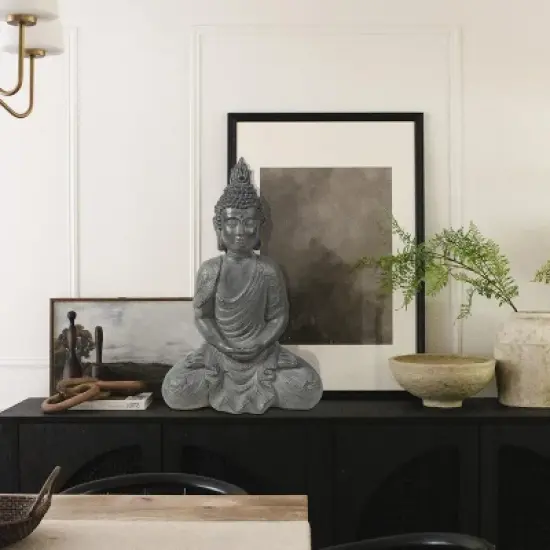 LuxenHome 21.75" Gray MgO Meditating Buddha Garden Statue image {2}