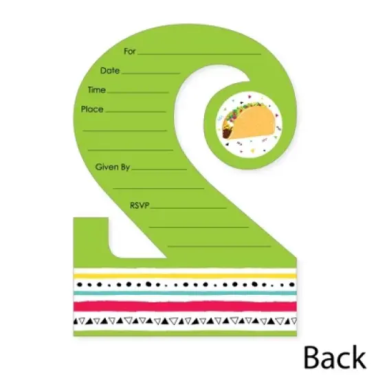 Big Dot of Happiness Taco Twosday - Shaped Fill-in Invitations - Fiesta Second Birthday Party Invitation Cards with Envelopes - Set of 12 image {3}