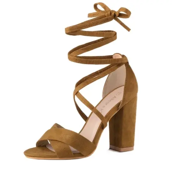 Allegra K Women's Crisscross Front Block Heeled Lace Up Sandals image {9}