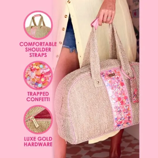 Packed Party Woven Weekender Duffle Bag, Cute Overnight Travel Luggage for Women, Great for Ladies at the Gym, Airlines, Travel, Hospital Visits and image {2}