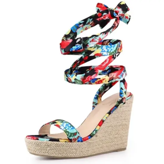 Perphy Platform Floral Printed Espadrille Wedge Sandals for Women image {7}