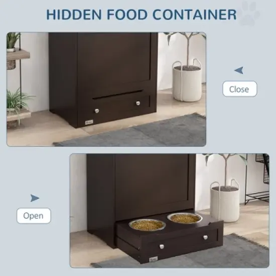 Mewoofun Pet Feeder Station Storage Cabinet, Dog Food Storage Container with Dog Raised Bowls and Hanger for Feeding image {2}
