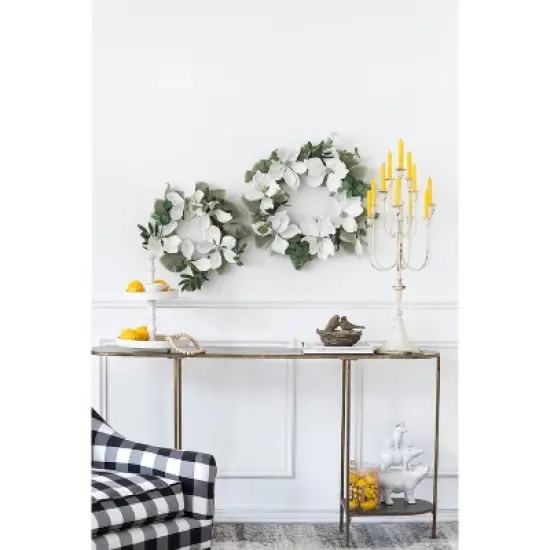 D11.8x15.4in Two-Tiered Round Wooden Tray, White image {8}