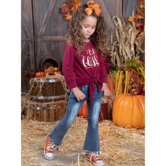 Girls Be Blessed Tassel Bell Bottom Jeans Set - Mia Belle Girls image {3}
