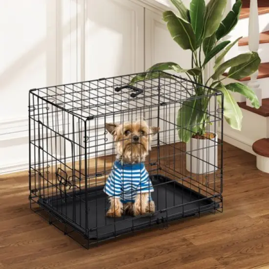 Lirago 24 Inch Black Single Door Dog Cage Durable Metal Kennel with Secure Lock Collapsible Design and Removable Tray image {2}