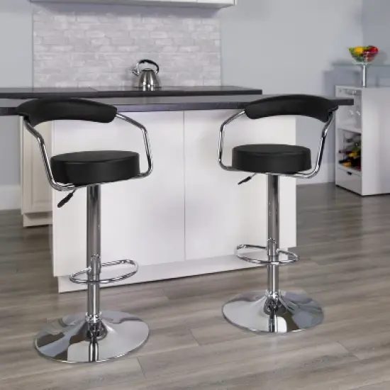 Emma and Oliver Contemporary Vinyl Adjustable Height Barstool with Arms image {1}