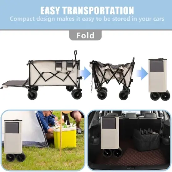 YONWAY Heavy-Duty Foldable Wagon with Extended Tailgate,480LBS Capacity,All-Terrain Beach Wheels,Perfect for Beach Trips,Fishing,Shopping,Khaki image {1}