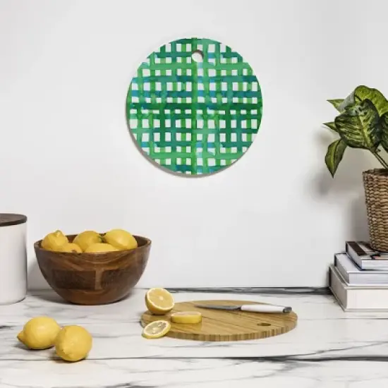 Angela Minca Watercolor green grid Cutting Board - Round image {2}