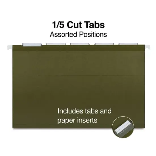 MyOfficeInnovations Recycled Reinforced Hanging File Folders 5-Tab Lgl Std Gn 25/BX 726595 image {2}