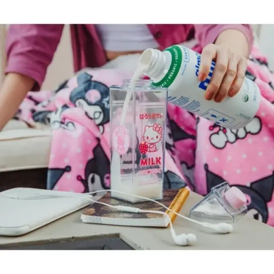 Silver Buffalo Sanrio Hello Kitty Strawberry Plastic Milk Carton Bottle | Holds 16 Ounces image {5}