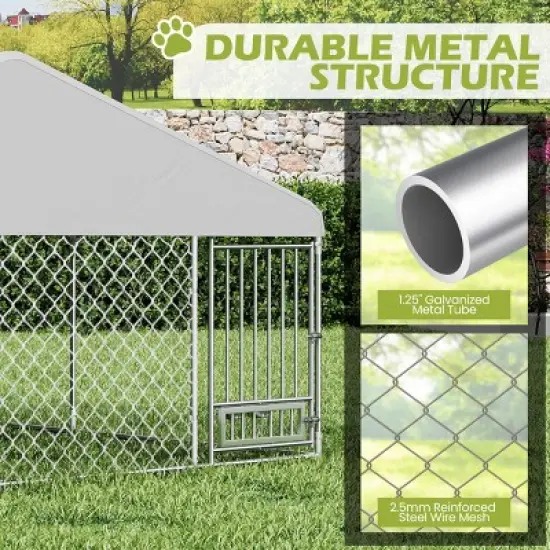 EROMMY 13'X13' Large Outdoor Dog Kennel, Heavy Duty Outdoor Dog Kennel With Waterproof Cover And Rotating Feeder image {2}