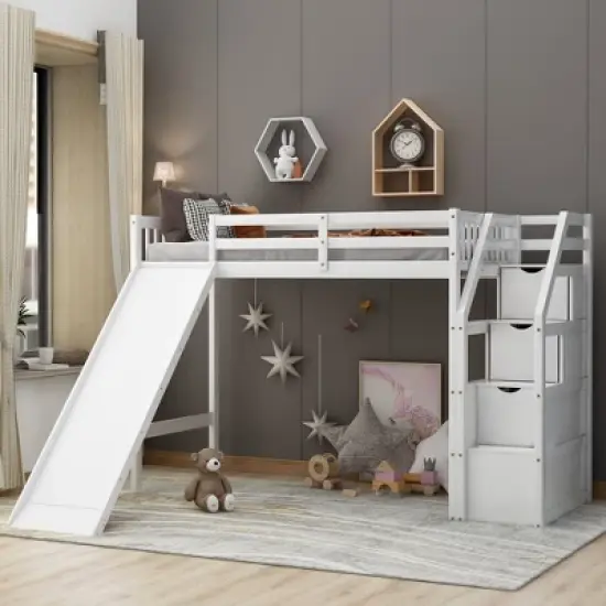 Twin Loft Bed with Storage and Sliders - ModernLuxe image {1}