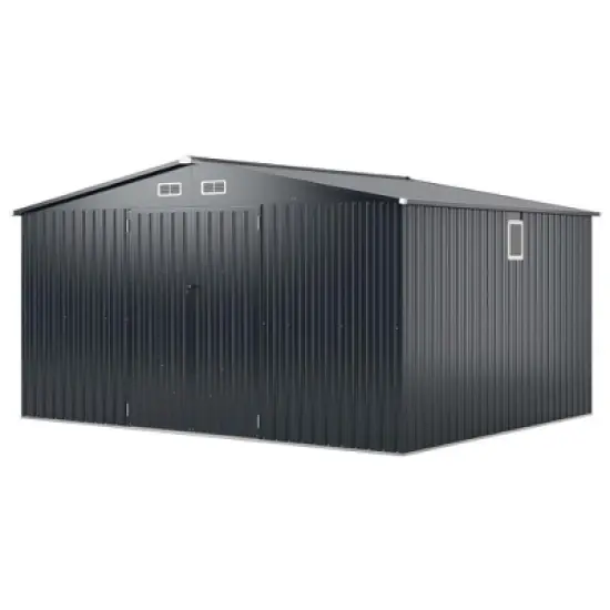 Costway 12 x 9.8 FT Outdoor Storage Shed All-Weather & Rustproof Galvanized Metal image {9}