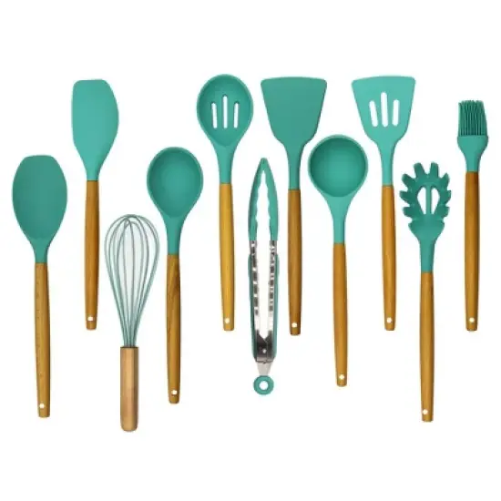 Cheer Collection 12 Piece Non-Stick Silicone Spatula Set with Wooden Handles image {1}