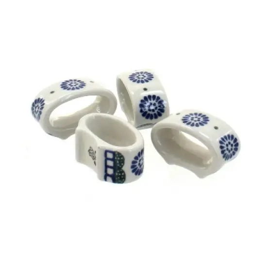 Blue Rose Polish Pottery 33 Ceramika Artystyczna Napkin Ring Set image {1}