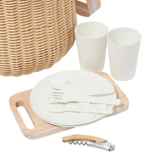Sunnylife Large Picnic Basket Set - Le Weekend Natural - Insulated, 9.7 Gal image {2}