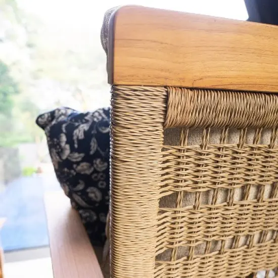 Cambridge Casual Carmel Teak Wood Patio Outdoor Loveseat with Tan Cushion image {4}