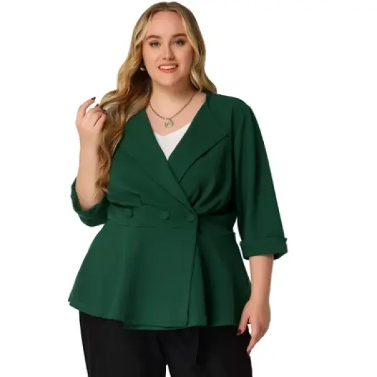 Agnes Orinda Women's Plus Size Ruffle Peplum Ruched Curvy Formal Outfits Blazers image {14}