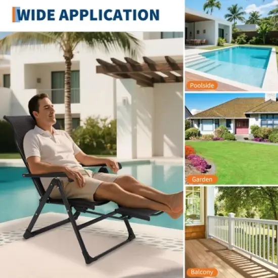 Outdoor Folding Rattan Lounge Chair, Adjustable Recliner Chair with High Backrest and Reversible Footrest, Portable for Patio Garden Pool, Brown image {6}