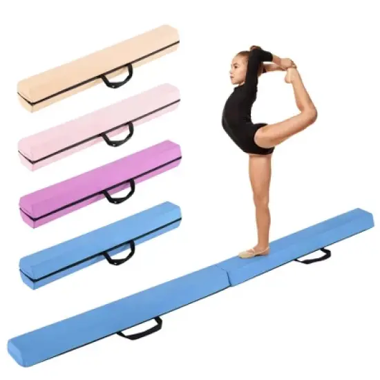 Costway 7 FT Folding Balance Beam Foam Floor Gymnastic Beam with Carrying Handles Blue/Purple/Khaki image {10}
