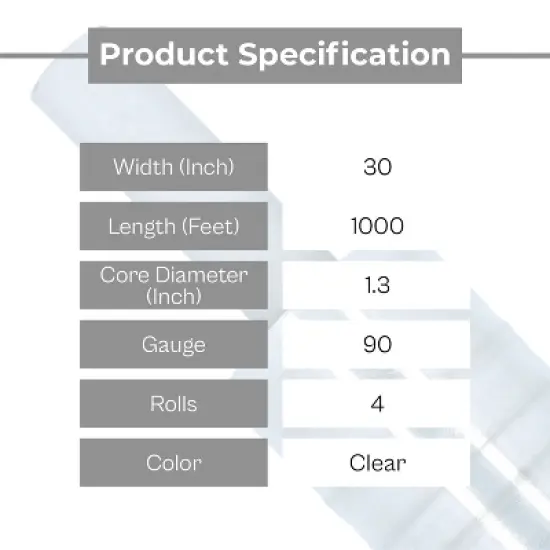 PSBM 30" x 1000' 4 Rolls 90 Gauge Cast Extended Core Pallet Cling Stretch Wrap, Clear image {2}