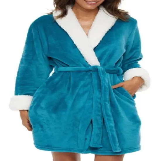 Women's Classic Plush Robe, Short Fleece Bathrobe Solids image {8}