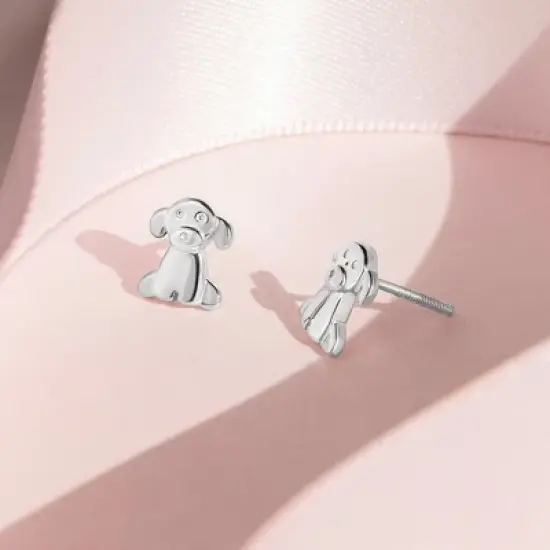 Girls' Puppy Dog Screw Back Sterling Silver Earrings - In Season Jewelry image {3}