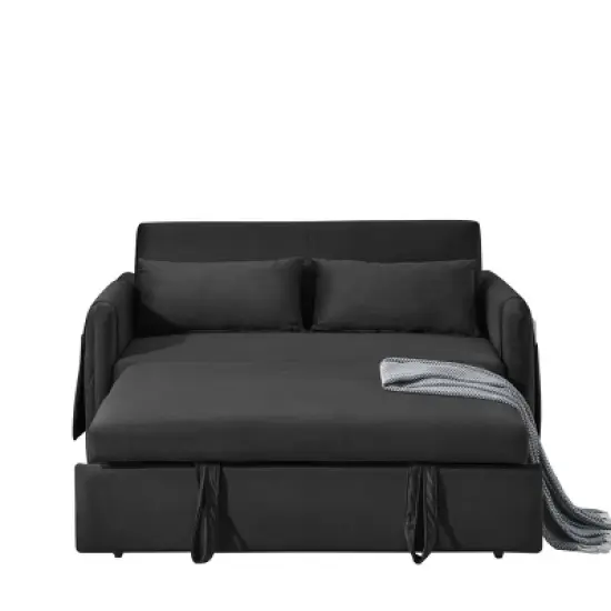 55" Pull Out Sleeper Sofa Bed, Velvet Upholstered Loveseat Sofa with Adjustable Backrest and Pillows-ModernLuxe image {4}
