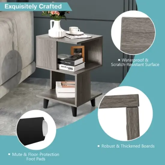 Costway 2 PCS Nightstand Set Modern Side End Table Storage Shelf Grey image {6}