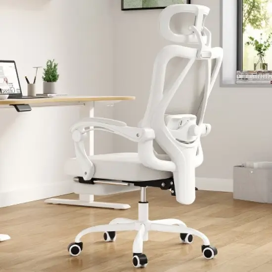 GlasFlength Task and Office Chairs with Support Armrest，Ergonomic, Adjustable，Computer Chair and Gaming Chair, White, 24"*24.8"*45 image {2}