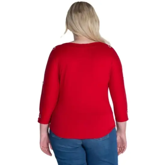Womens Plus Size Three Quarter Sleeve Boatneck Cold Shoulder Top image {2}