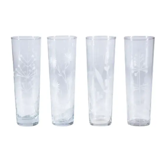 Storied Home 4-Piece 8-Ounce Hand-Blown Drinking Glass with Etched Botanicals, Clear image {1}