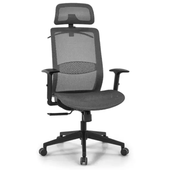 Tangkula High Back Mesh Office Chair Ergonomic Executive Chair Swivel Computer Task Chair w/ Headrest Black/ Gray image {10}