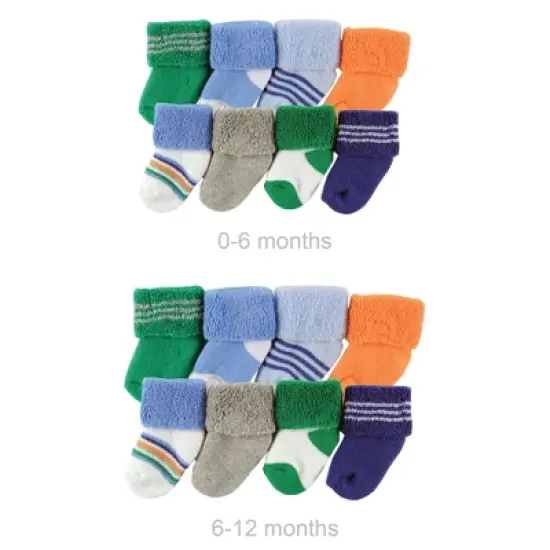 Luvable Friends Infant Boy Grow with Me Cotton Terry Socks, Blue Green, 0-6 and 6-12 Months image {1}