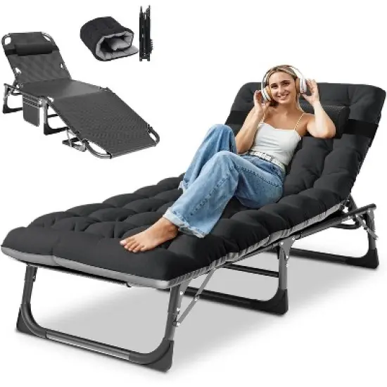 DoCred Heavy Duty 5-Position Folding Chaise Lounge Chair with Pad for Outdoor Sunbathing, Pool, Beach & Patio image {8}