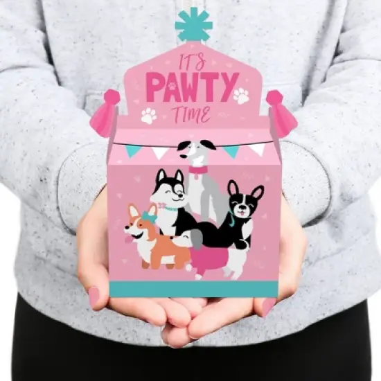 Big Dot of Happiness Pawty Like a Puppy Girl - Treat Box Party Favors - Pink Dog Baby Shower or Birthday Party Goodie Gable Boxes - Set of 12 image {7}