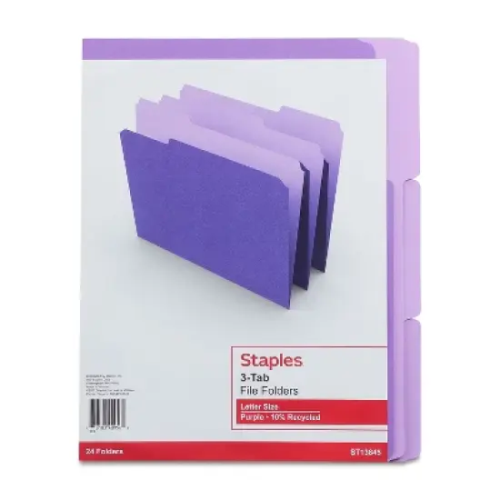 MyOfficeInnovations Colored Top-Tab File Folders 3 Tab Purple Letter Size 24/Pack MYO659790 image {2}