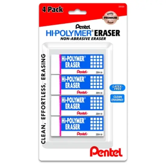 Pentel Hi-Polymer Erasers - 4ct: White PVC, Writing Utensil, Right/Left-Handed, Stationery & Office Supplies image {8}