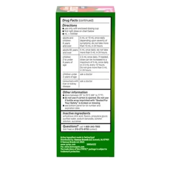 Children's Zyrtec 24 Hour Allergy Relief Syrup - Bubble Gum - Cetirizine - 4 fl oz image {2}